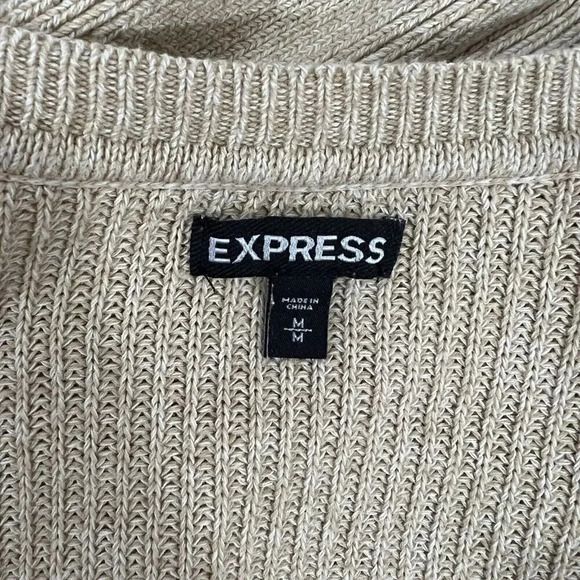 Express Slouchy Short Sleeve Sweater Tan Sand Oatmeal Knit Balloon Sleeve Medium - Picture 6 of 6